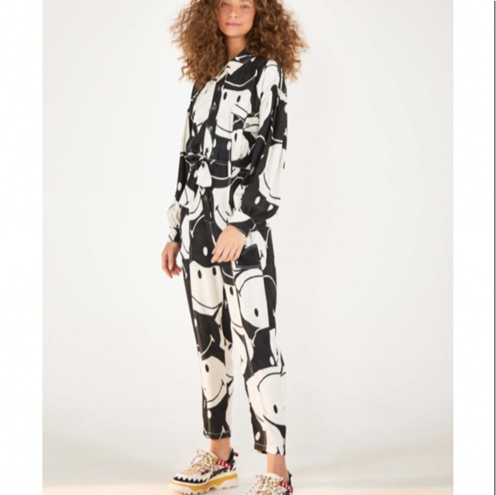NWT Farm Rio Black & White Smiley Jumpsuit